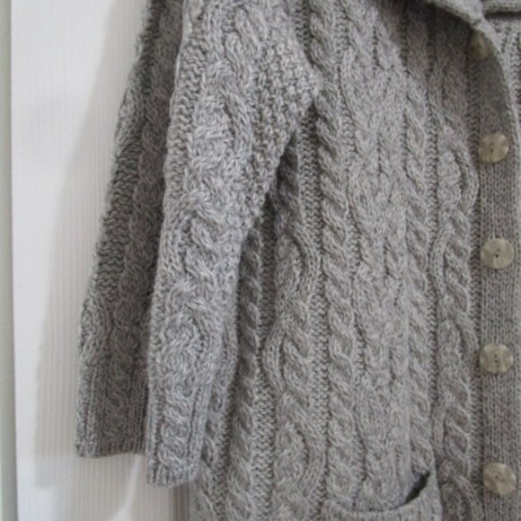 Aran Crafts Ireland 100% Merino Wool Cable Knit Cardigan Sweater XL 3/4 Sleeve - Picture 6 of 7